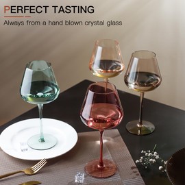 CLUSIVC Colored Wine Glasses Set of 6 - Crystal Hand-Blown18oz Burgundy Wine Glasses Colored Lead-Free Non-Fading Colorful Party Wine Glasses Set