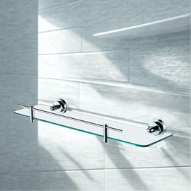 Oakestry Aqua Rondo Tempered Glass Floating Shelf with Brushed Stainless Steel Brackets for Bathroom Storage