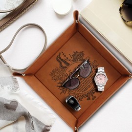 Bella Busta- 35 Years Anniversary- Traditional Coral 35th Wedding Anniversary-Engraved Leather Tray with Corals Design and 35 Years with a Detailed Breakdown (9x9 (Tray Rawhide))