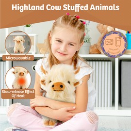 MARYSUN Highland Cow Stuffed Animal Toy, White Microwavable Highland Cow Gift for Girls and Kids Toy