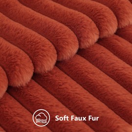 decorUhome Fall Faux Fur Throw Pillow Covers 18x18 Set of 2, Decorative Soft Plush Striped Couch Pillow Covers with Velvet Back for Sofa, Bed, Living Room, Rust
