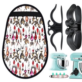 Upgraded Sliding Mat for KitchenAid Stand Mixer with Carrot Pattern and Straps, Compatible with 4.5-5Qt Tilt-Head Mixers, Includes 2 Cord Organizers for Kitchen Appliances