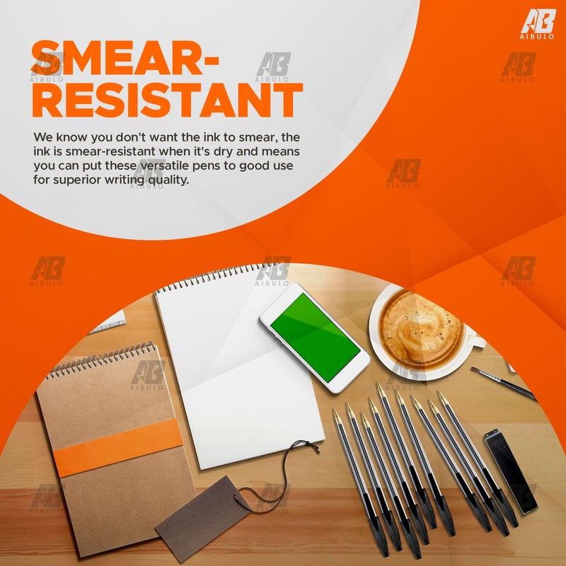 AIBULO Improved Medium Tip Fluent Smooth Writing Black Biro Ballpoint