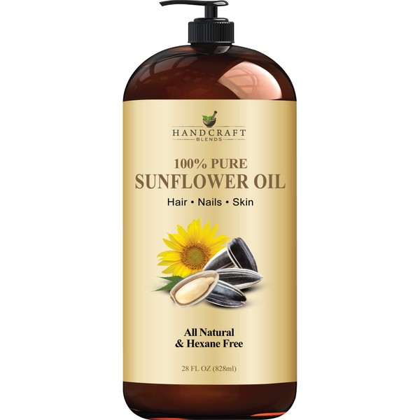 Handcraft Sunflower Oil – 100% Pure and Natural – Premium Quality Cold Pressed Carrier Oil for Essential Oils, Massage Oil, Moisturizing Skin and Hair – 28 fl. Oz