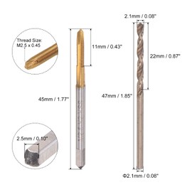 uxcell M2.5 x 0.45 Spiral Point Thread Tap 2.1mm Drill Bit Set, Metric Titanium Plated Cobalt High Speed Steel Machine Screw Thread Tap Threading Tool