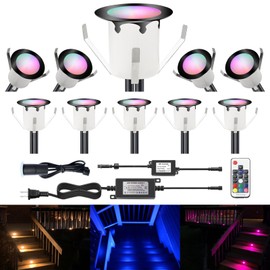 CHNXU LED Outdoor Deck Lights with Photocell, Φ1.18in RGB 10 Pack Black, Low Voltage 12V IP67 Waterproof, Multi Color Changing Remote Dimmable, Electric Wired Recessed Stair Step Landscape Lighting