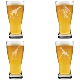 MIP 15 oz Beer Pilsner Glass Gift Set of 4 Giraffe Collection