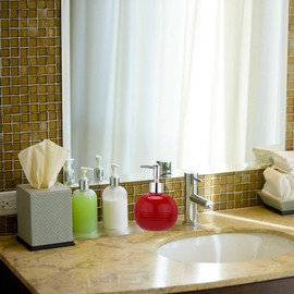 Alipis Ceramic Soap Dispenser, Round Press Bottle Refillable Lotion Bottle, Squeeze Pump Dispenser Liquid Hand Soap Dispenser for Kitchen Bathroom (Red)