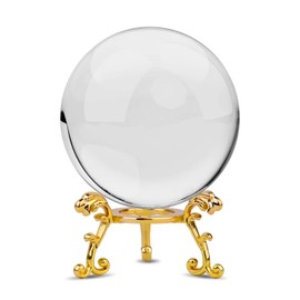 MerryNine Magic Crystal Ball, 2.4 inches (60 mm), White Crystal Ball with Gold Metal Base, Cleaning Cloth, Feng Shui Goods, Interior Decoration, Placing Items (White + Gold Metal Base)