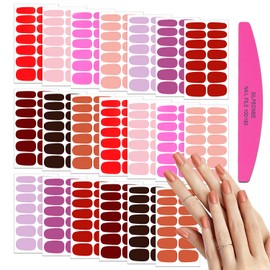 SILPECWEE Red Pink Nail Wraps for Women Solid Color Nail Polish Strips Self Adhesive Nail Sticker Polish Gel Nail Strips Fingernails Decoration with 1pc Nail File (20 Sheets)