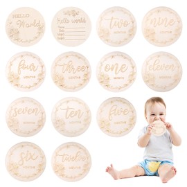 Pack of 14 Milestone Cards Baby Wooden Milestone Cards Baby 1-12 Months Wooden Baby Monthly Milestone Cards Pregnancy with Fabric Bag for Expecting Parents Announcing Pregnancy