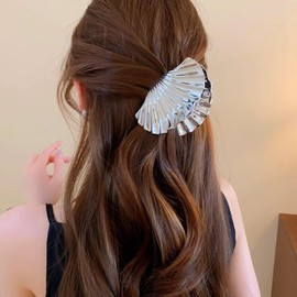 FRUZJAY Shell Hair Clips for Thick Thin Hair, Silver Metal Hair Claw Clips Beach Holiday Hair Jaw Clamp Large Strong Hold Catch Clip Seashell Hairpin Summer Sea Styling Accessories for Women