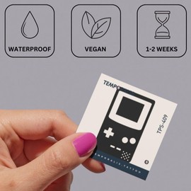 Retro Gameboy Console Tattoo Black | Temporalis® | Ephemeral, Vegan & Waterproof Tattoo - EU Certified Cosmetics - Lasts 1-2 Weeks