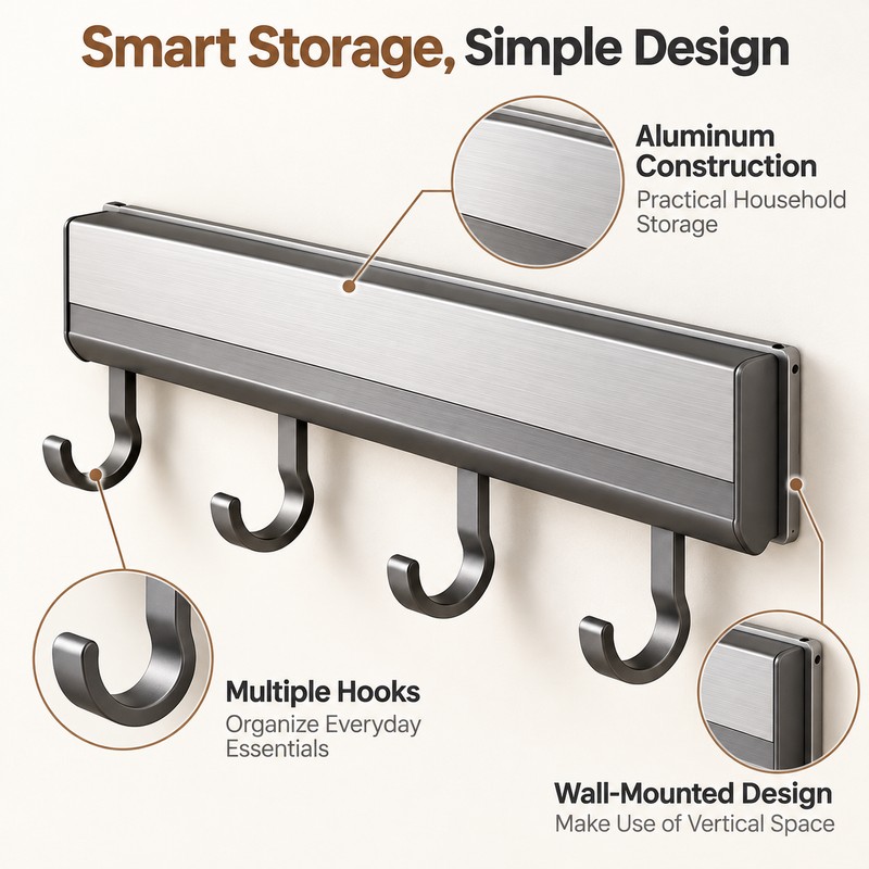 Wall Mounted Kitchen Hook Rack for Utensil Storage – Space-Saving