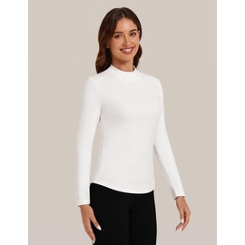 Bonneuitbebe Women's Long Sleeve White Thermal Shirts Mock Turtleneck Tops Lightweight Curved Hem Undershirt Cold Weather