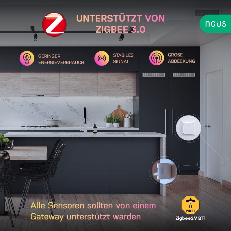 NOUS E2 ZigBee Bewegungsmelder, Bewegungssensor, Motion Sensor, Bewegungsmelder Alexa, Smart