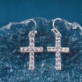 Cimenexe Bohemia Crystal Cross Earrings Silver Paved Cz Crucifix Dangle Earrings Rhinestone Cross Dangling Earrings Paved Crystal Crucifix Earrings Jewelry for Women and Girls Gifts