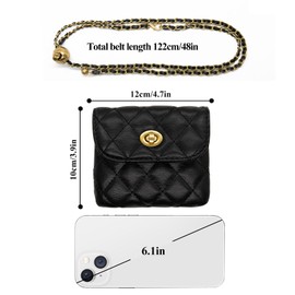 Long Keeper Leather Waist Bag - Women Mini Chain Belt Bag Travel Small Purse Fanny Pack Detachable Adjustable Belt, Mini Black(3.9 x 4.7 in), One Size