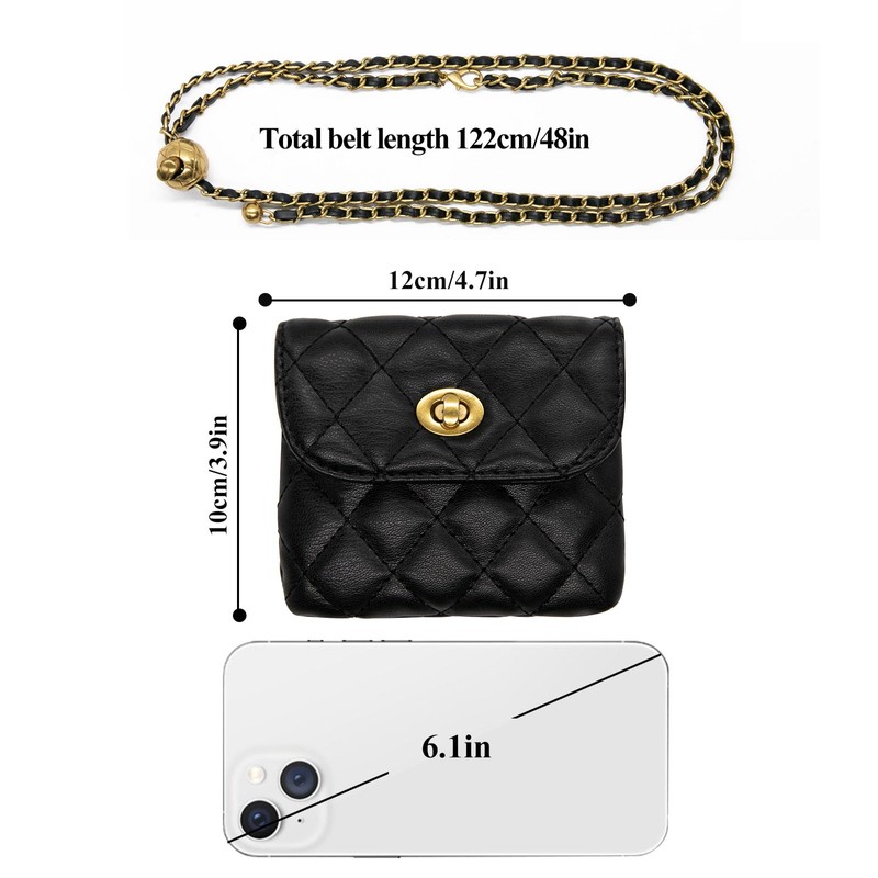 Long Keeper Leather Waist Bag - Women Mini Chain Belt