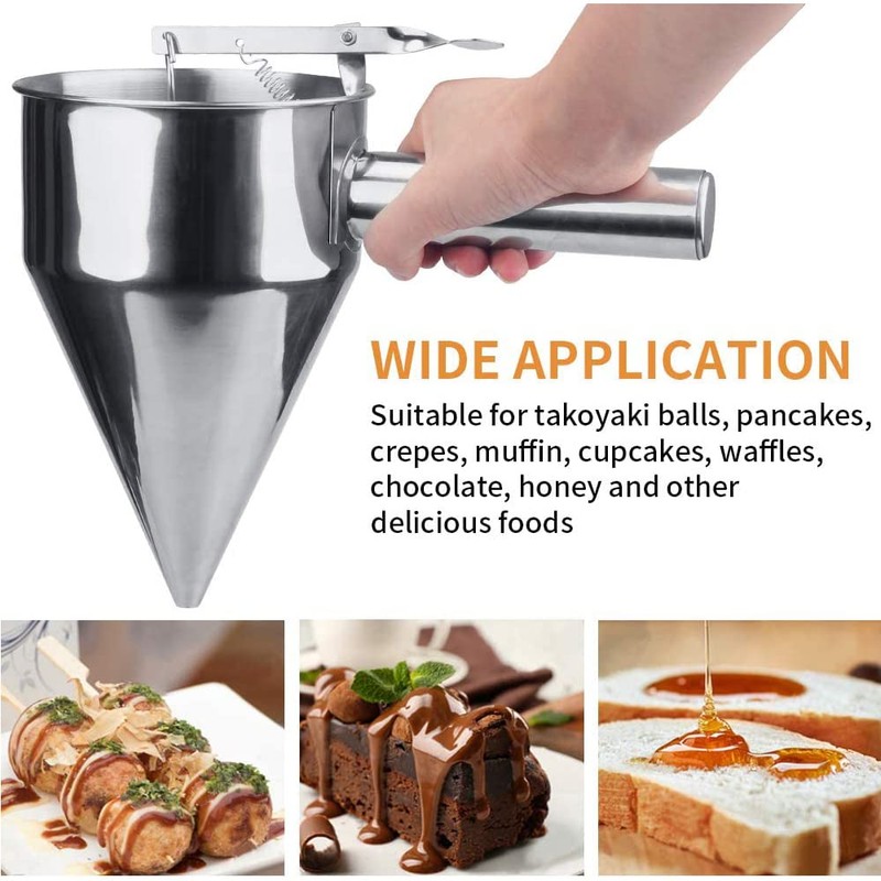 MyLifeUNIT Stainless Steel Pancake Batter Dispenser, Funnel Dispenser with Stand