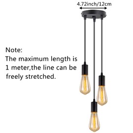 Licperron Black Industrial Pendant Light with 3 Lights,Vintage Farmhouse Hanging Light for Dining Room and Living Room