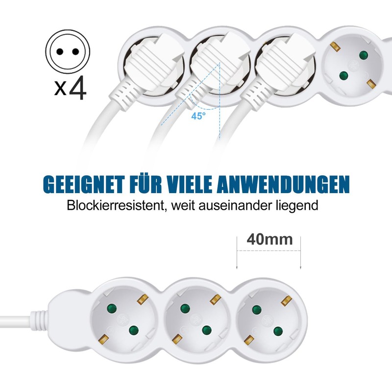 ExtraStar Power Strip 5-Way Multiple Socket Cable 1.5 m, Child