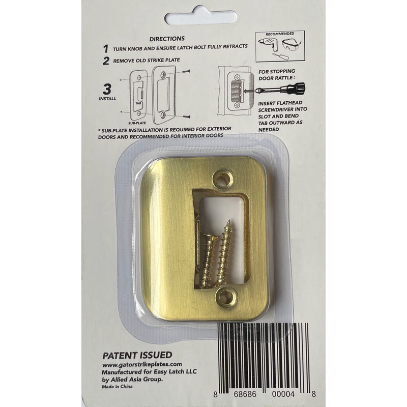 GATOR Door Latch Restorer - Strike Plate (Bright Brass)