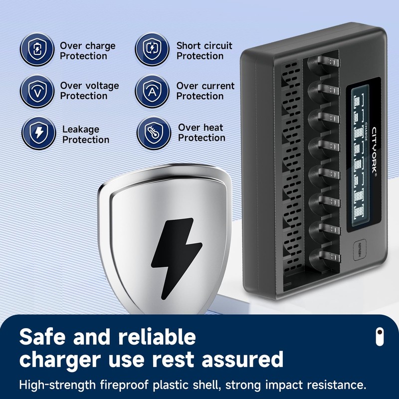 CITYORK Rechargeable Batteries with Charger, 8 Pack AA 3000mAh &