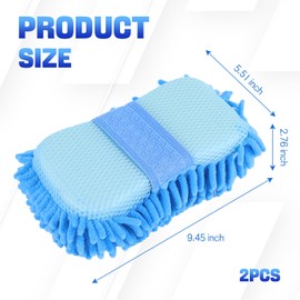 Ongfuwu 2PCS Microfiber Car Wash Sponge, Double Sided Chenille Microfiber Car Wash Mitt, Scratch Free & Lint Free, Absorbent Automotive Washing Sponges, Auto Cleaning Supplies (Light Blue)