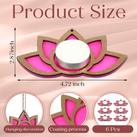 Bucherry 6 Pcs Diwali Lotus Decoration Lotus Flower Candle Holder with Candles Wood Flower Diwali Artificial Lotus Traditional Indian Decor for Diwali Puja Home Outdoor Party Decoration(Rose Red)