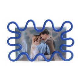 AINMEGE Handmade 4x6 Inch Acrylic Picture Frame, Cute and Unique Picture Frames for Tabletop Display, Small Curve Design Photo Frame (Horizontal) Blue