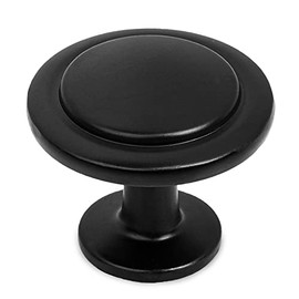 Ilyapa Flat Black Kitchen Cabinet Knobs - 1 1/4 Inch Round Drawer Handles - 5 Pack of Kitchen Cabinet Hardware