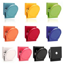 Pack of 10 Magnetic Clips, Multicoloured Magnetic Clips Clamps, Magnets with Clip, Fridge Magnets, Magnetic Metal Clips, Multi Colour Magnetic Metal Clip for Whiteboard Coolers
