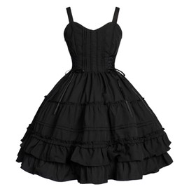 Jeufoin Women Gothic Lolita Dress Classic Summer Sleeveless Vintage Goth Lolita Dress Plus Size Anime Maid Cosplay Costume L Black
