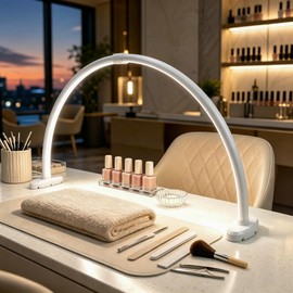 welltell Half Moon Nail Light, 180° No Shadow LED Nail Desk Lamp with Foldable Height Adjustable Base, Nail Tech Lamp Soft Light Eye Protection for Manicure Eyelash Tattoo Craft Workbench Lighting