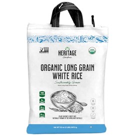 Heritage Gardens Organic Long Grain White Rice 32 oz (2 lb) – Extra Long Grain, Non-GMO, Gluten Free, Low-Arsenic, Fluffy & Non-Sticky – Himalayan Grown Everyday Rice