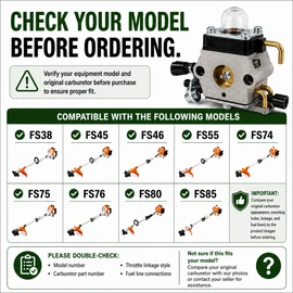 Replacement Carburetor for String Trimmers – Aluminum Carb Kit for Compatible FS38 FS45 FS46 FS55 Lawn Equipment