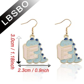 CENWA Dinosaur Reading Earrings Dino Earrings Blue Dinosaur Reading A Book Dangle Earring Gift For Book Lover (Dinosaur Reading Earring CA)