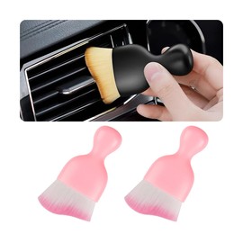 Blilo 2PCS Car Interior Detailing Brush with Dust Cover, Auto Soft Hair Cleaning Brushes, Scratch Free Curved Dirt Collectors, for Vehicle Dashboard Air Conditioner Vents Leather(Pink)