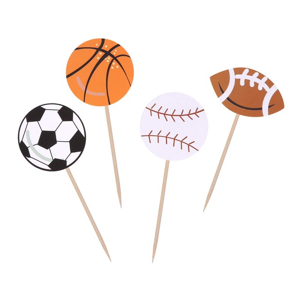 All Star Sports - Juego de 24 púas para decoración de cupcakes, diseño de fútbol, béisbol, baloncesto, rugby