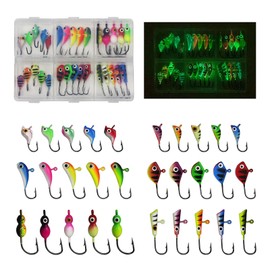 KJEIM Ice Fishing Jigs Kit, 30pcs Glow Ice Fishing Lures Luminous Ice Fishing Gear Winter Fishing Jigging for Crappie Pike Panfish Walleye Perch Bluegill