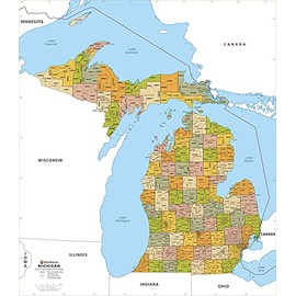 Michigan ZIP Code Map with Counties - Standard - 36" x 41.5" Laminated