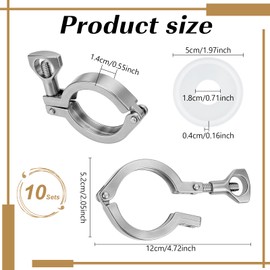 CUTHOLLOW 1.5" Tri Clamp Kit, 10Pcs 304 Stainless Steel Sanitary Fittings