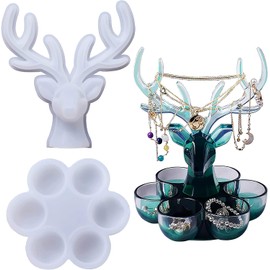 2 Pieces Silicone Jewelry Display Stand Epoxy Resin Mold, Deer Antler Earring Necklace Bracelet Holder Casting Mould, Egg Tray Trinket Organizer Storage Molds Art Craft Home Decor