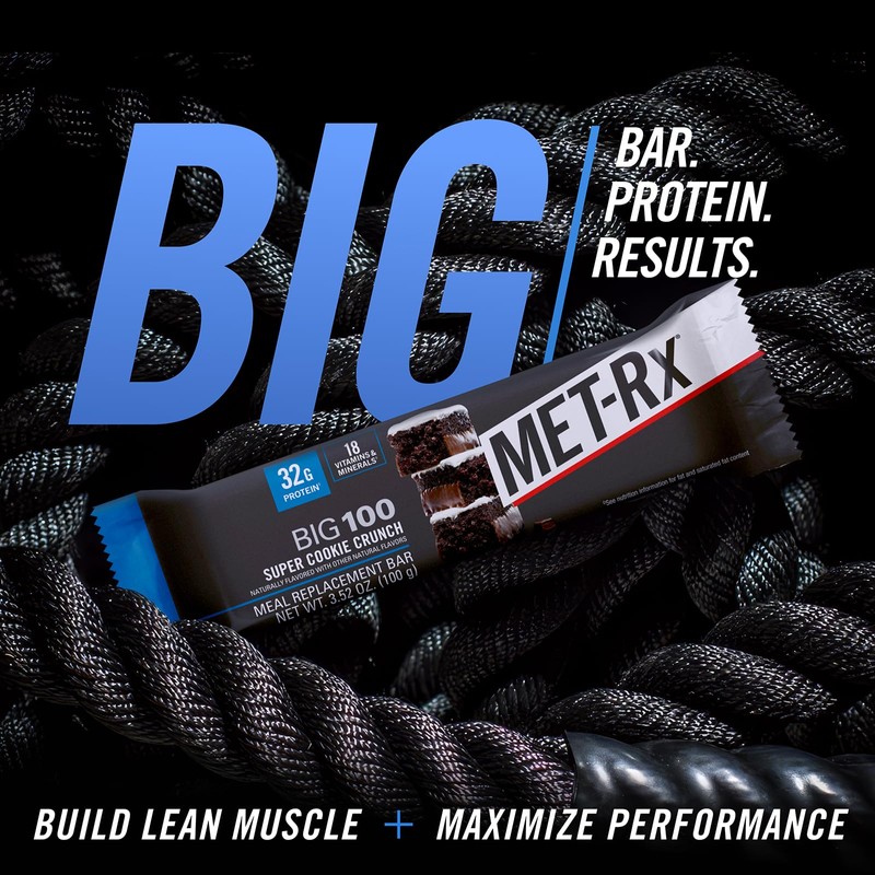 MET-Rx Big 100 Protein Bar, Meal Replacement Bar, 32G Protein,