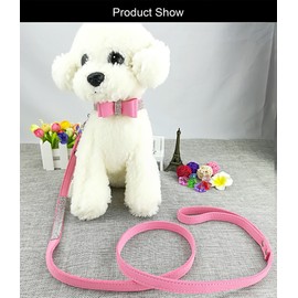 Newtensina 3 Piece Stylish Dog Collar and Lead Set Cute Soft Suede Bling Dog Collar with Bow Tie Puppy Collar and Lead for Small Dogs Cats - Pink - XS