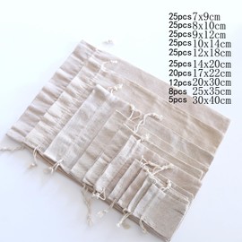 DAHI Cotton Bags, Pack of 25, Bags with Cotton Cord, Linen Bag, Jute Bag, Gift Bag (12 x 18 cm)