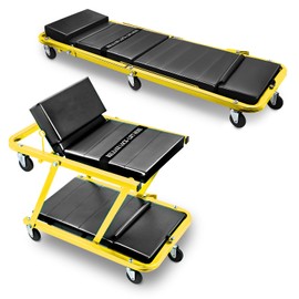 DNA MOTORING 48" 2 IN 1 Folding Rolling Garage Shop Creeper Roller Seat, 7 Pcs 2" Casters, 350 Lbs Weight Capacity, Yellow, TOOLS-00193-YL