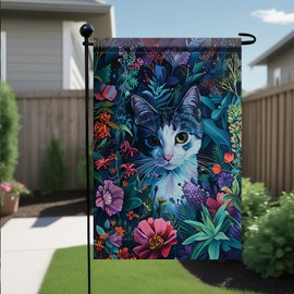 Startlit Patio Spring Summer Garden Flag 12x18 Inch Double Sided Outside Wildflower Floral Cat Garden Flag Welcome Seasonal Yard Outdoor Farmhouse Decoration