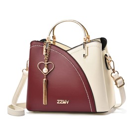 FANDARE Women Handbag Tassels Bag Shoulder Bag Top Handle Bag Waterproof Crossbody Bag Messenger Bag PU Leather Contrast Color Stitching Totes for Work Travel Office Party Shopping Red